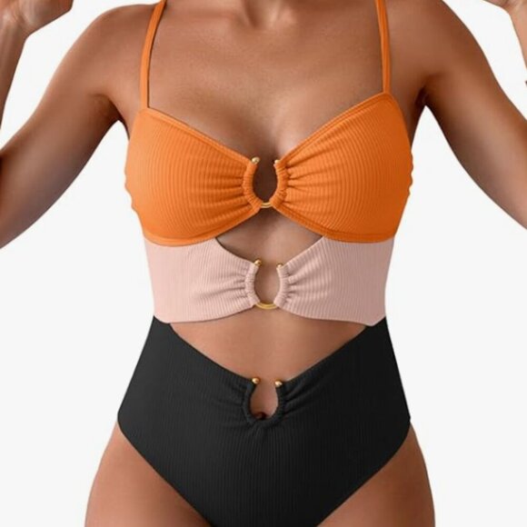 Eomenie One Piece Swimsuit for Women Ring Linked Monokini Sexy Bathing Suit Cuto - Picture 4 of 4